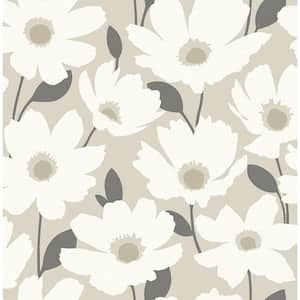 Astera Beige Floral Beige Paper Strippable Roll (Covers 56.4 sq. ft.)