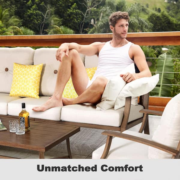 Nuu Garden 4-Pieces Aluminum Patio Conversation Set Sofa Set with