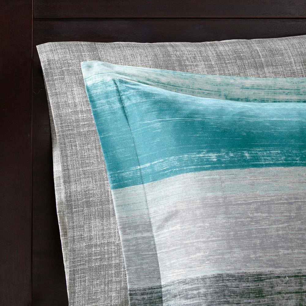 Aqua and Gray Full Microfiber 7-Piece Bed in a Bag Set
