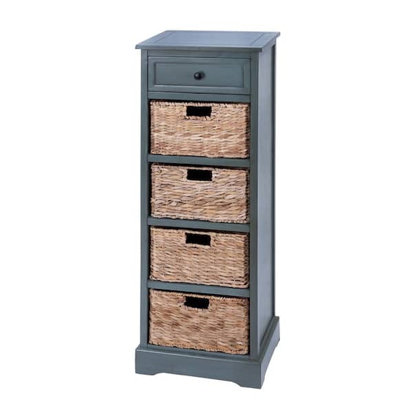 LITTON LANE New Traditional 4-Drawer Blue Gray Wicker Basket Cabinet 96182