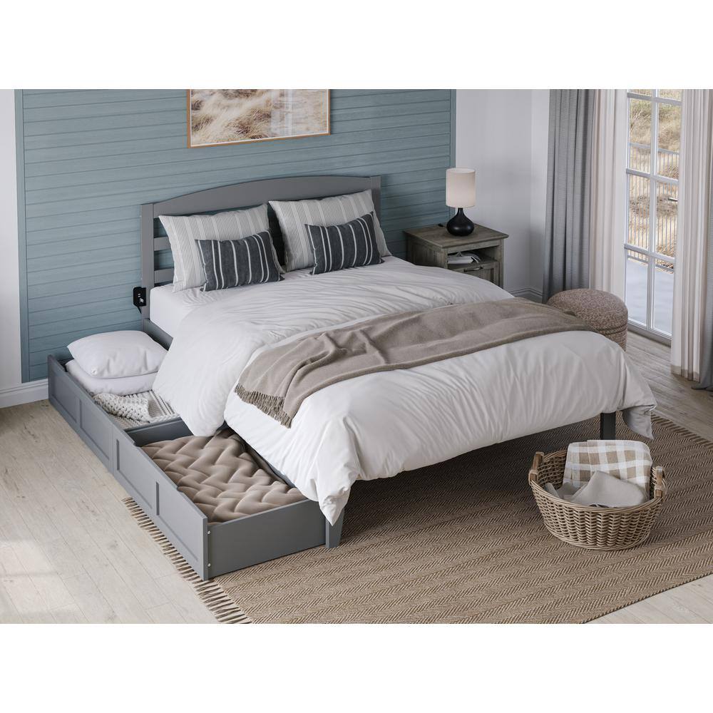 Warren Gray Queen Wood Platform Bed with Storage Drawers
