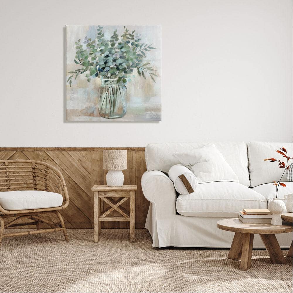 Eucalyptus Arrangement in Rustic Jar Canvas Wall Art, 30 x 30