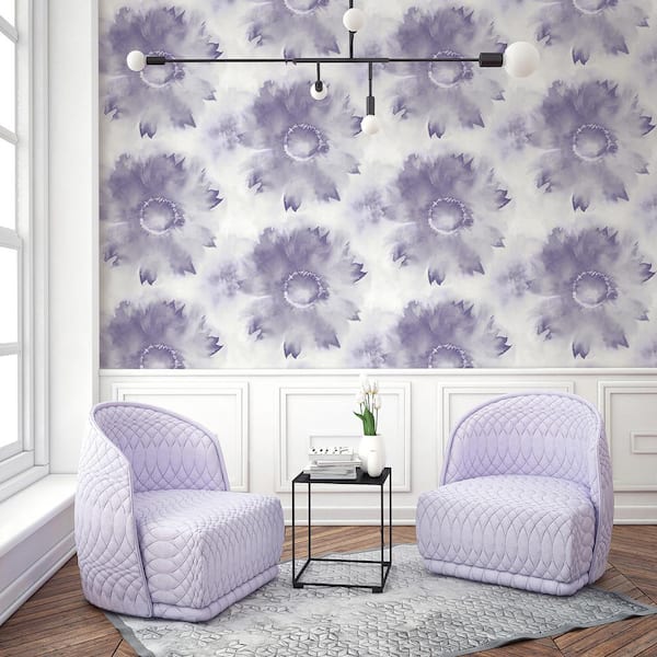 Watercolor Sunflower Metallic Purple Haze and Pearl Paper Strippable Roll (Covers 56.05 sq. ft.)