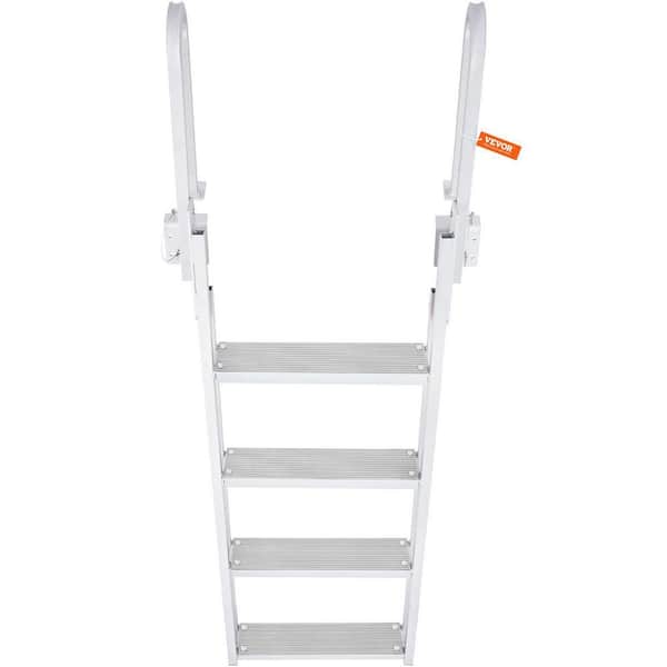 4 ft. Reach Steel Step Stool,Dock Ladder Flip Up 4 Steps,350 lbs. Load Capacity w/4 in. Wide Step and Nonslip Rubber Mat