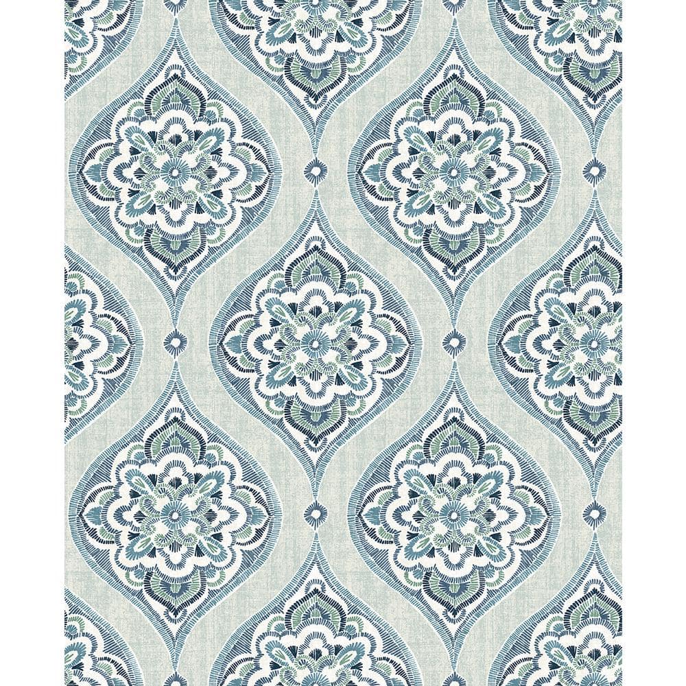A-Street Prints Adele Aqua Damask Paper Strippable Wallpaper