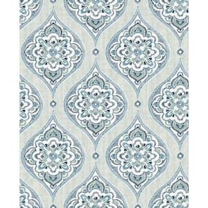 Adele Aqua Damask Paper Strippable Wallpaper (Covers 56.4 sq. ft.)