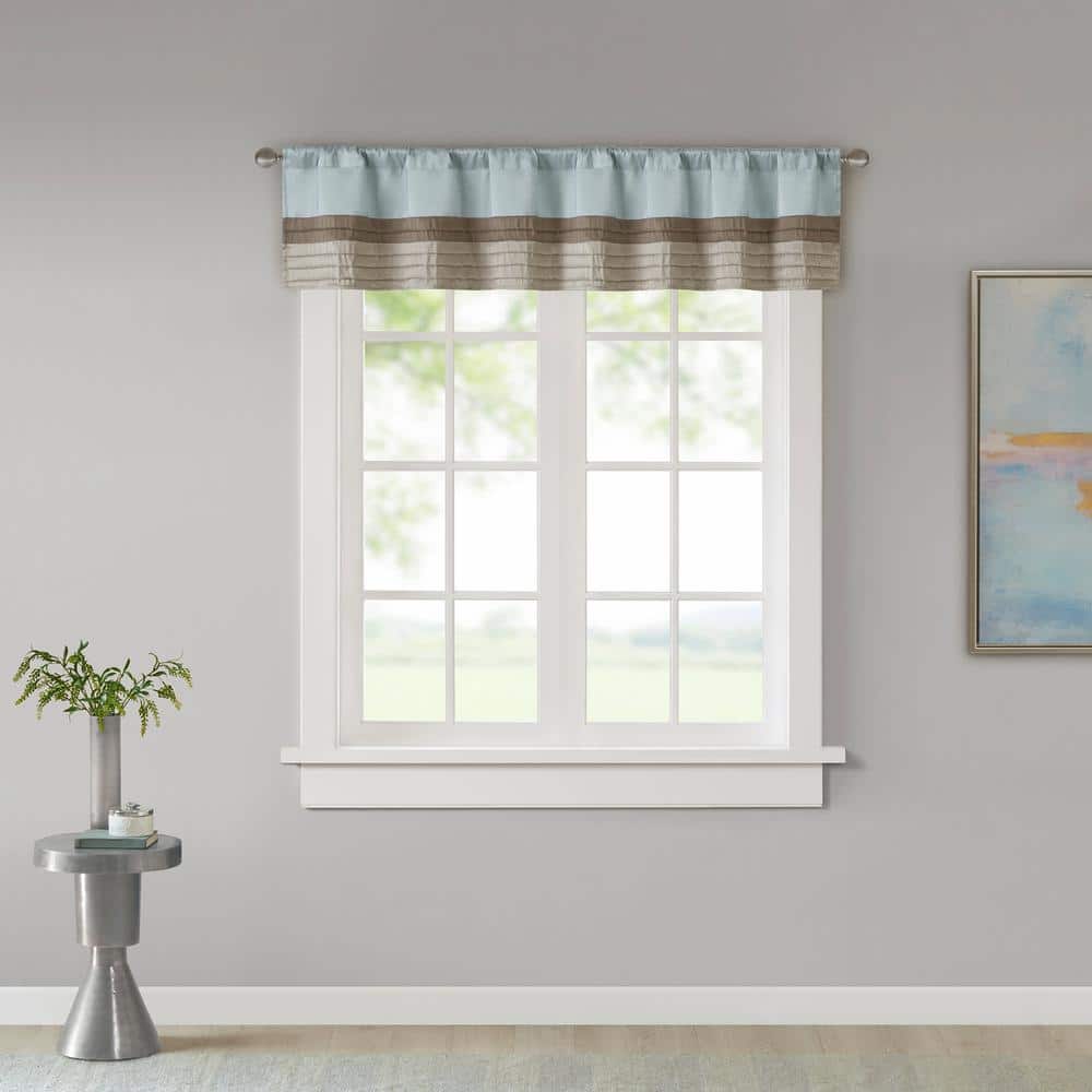 Blue and Tan Polyoni Pintuck Window Valance