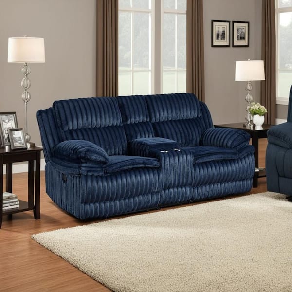 Rexy Blue Fabric Standard Recliner with Console
