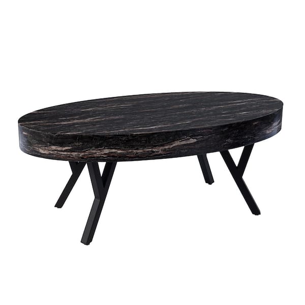 SEI FURNITURE Norgren 23.75 in. Black Oval Faux Marble Coffee Table