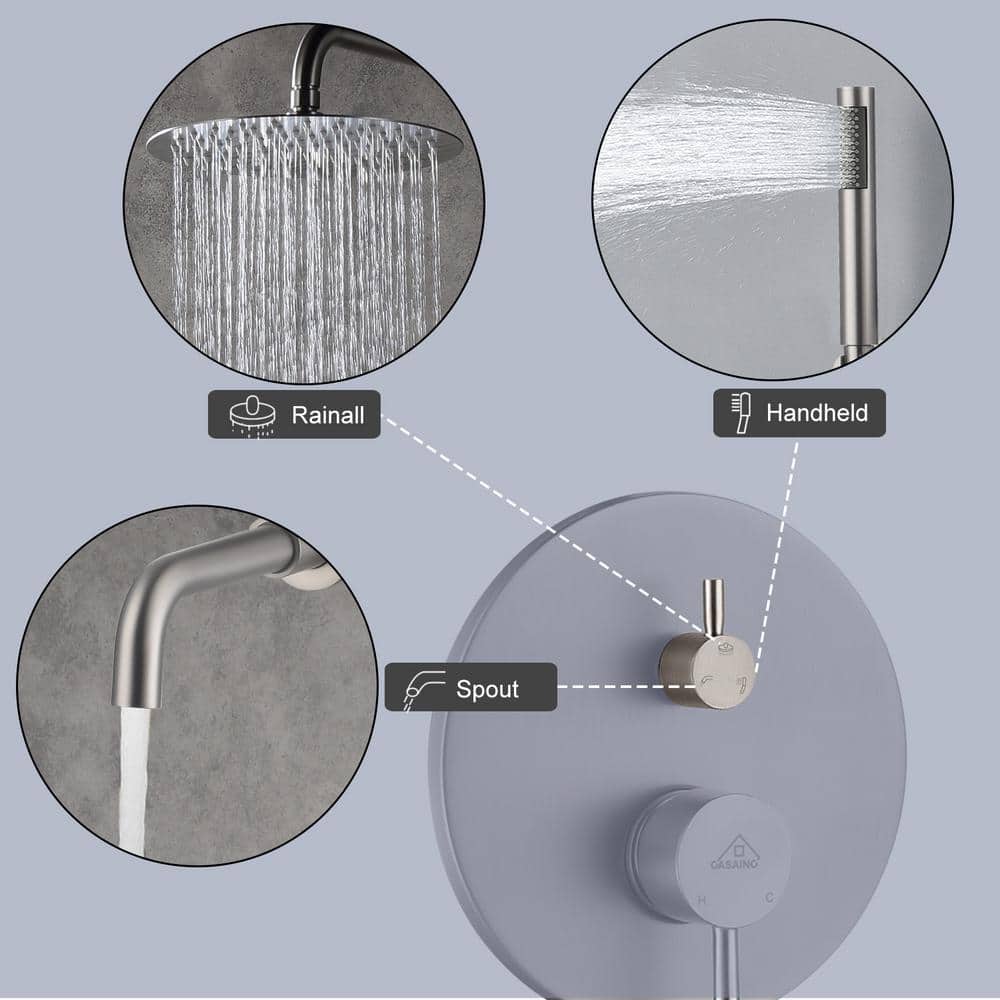 Brushed Nickel 10'' Wall Mount Rain Shower System with Handheld