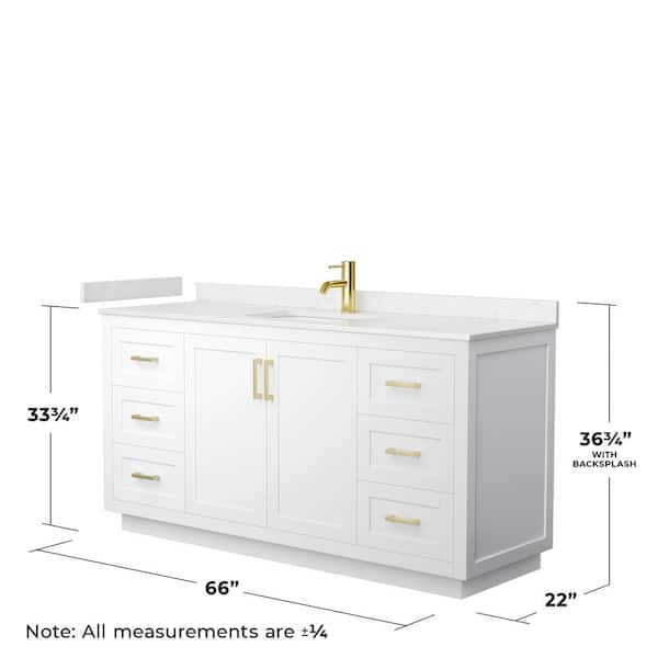 Miranda 66 in. W x 22 in. D x 33.75 in. H Single Bath Vanity in White with Carrara Cultured Marble Top