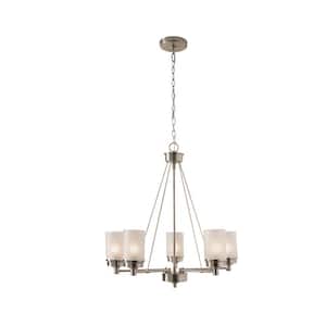 Hillcrest 5-Light Brushed Nickel Chandelier Light Fixture with Frosted Glass Shades
