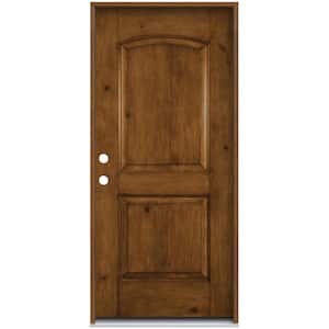 36 in. x 80 in. Right-Hand 2 Panel Square Mocha Stain Fiberglass Prehung Front Door with Brickmould