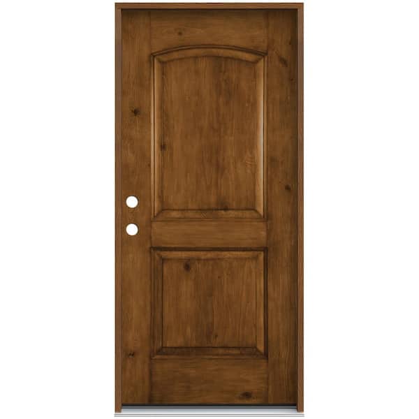 JELD-WEN 36 in. x 80 in. Right-Hand 2 Panel Square Mocha Stain Fiberglass Prehung Front Door with Brickmould