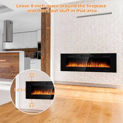 60 in. Fireplace Electric Recessed Wall Mounted Heater with Remote Control Black