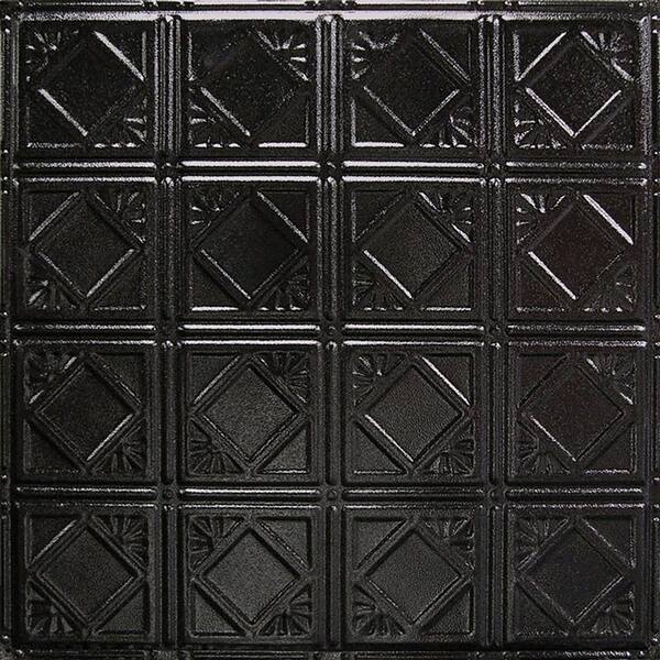 AMERICAN TIN CEILINGS Pattern #19 24 in. x 24 in. Textured Black Satin Tin Wall Tile Backsplash Kit (5 pack)