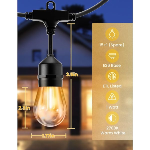 ZXXC E26 Dimmable 16-Light 50 ft. Indoor/Outdoor Plug-In LED
