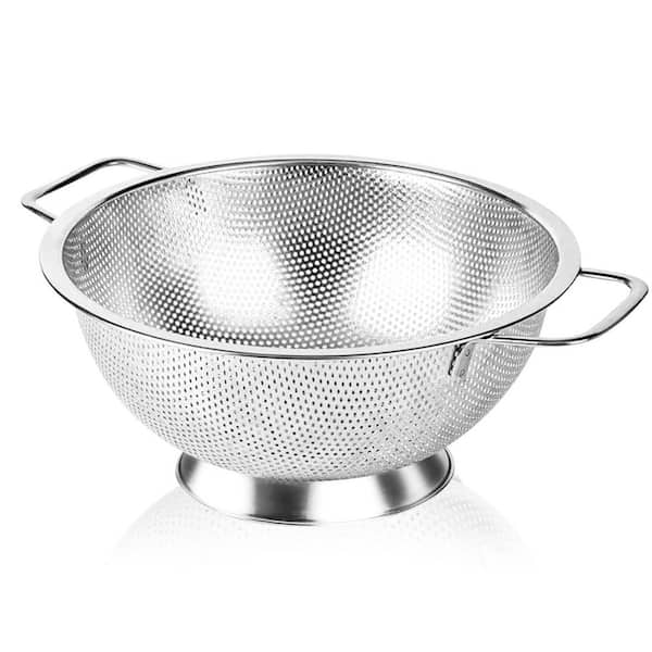 304 Silver Stainless Steel Colander, Micro-Perforated 3 qt. Strainer with Base, Dishwasher Safe, Safe and Durable