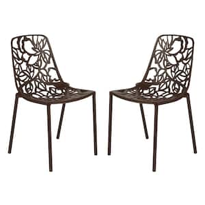 Brown Devon Modern Aluminum Outdoor Patio Stackable Dining Chair (Set of 2)