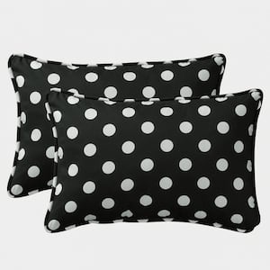 Polka Dot Black Rectangular Outdoor Lumbar Throw Pillow 2-Pack