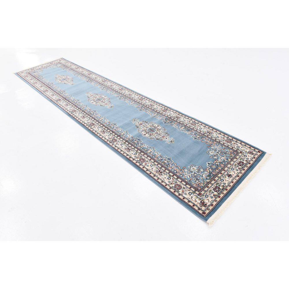 Blue Synthetic Stain-Resistant Persian Runner Rug