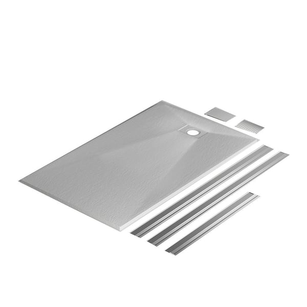 60 in L x 36 in W Threshold-Free Alcove Shower Pan Base w/ Stainless Steel and PV Drain Voard, Wheel Chair Access White