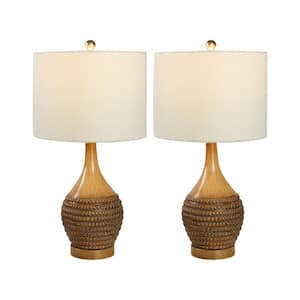 Salem 24 .75 in. Brown Table Lamp Set with USB (Set of 2)