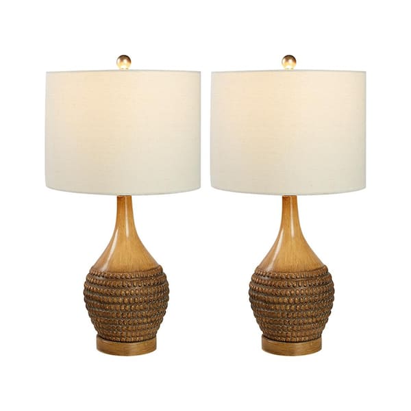 Maxax Salem 24.75 in. Brown Table Lamp Set with USB (Set of 2) T12-Oat ...