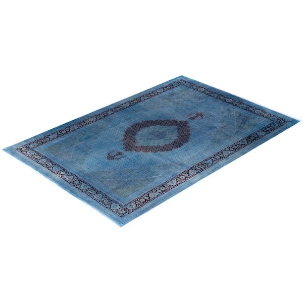 Overdyed Blue 10 x 14 Solid Wool Indoor Area Rug