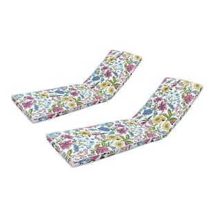 2-Piece White Flower Outdoor Lounge Chair Replacement Cushion Patio Funiture Seat Cushion Chaise Lounge Cushion