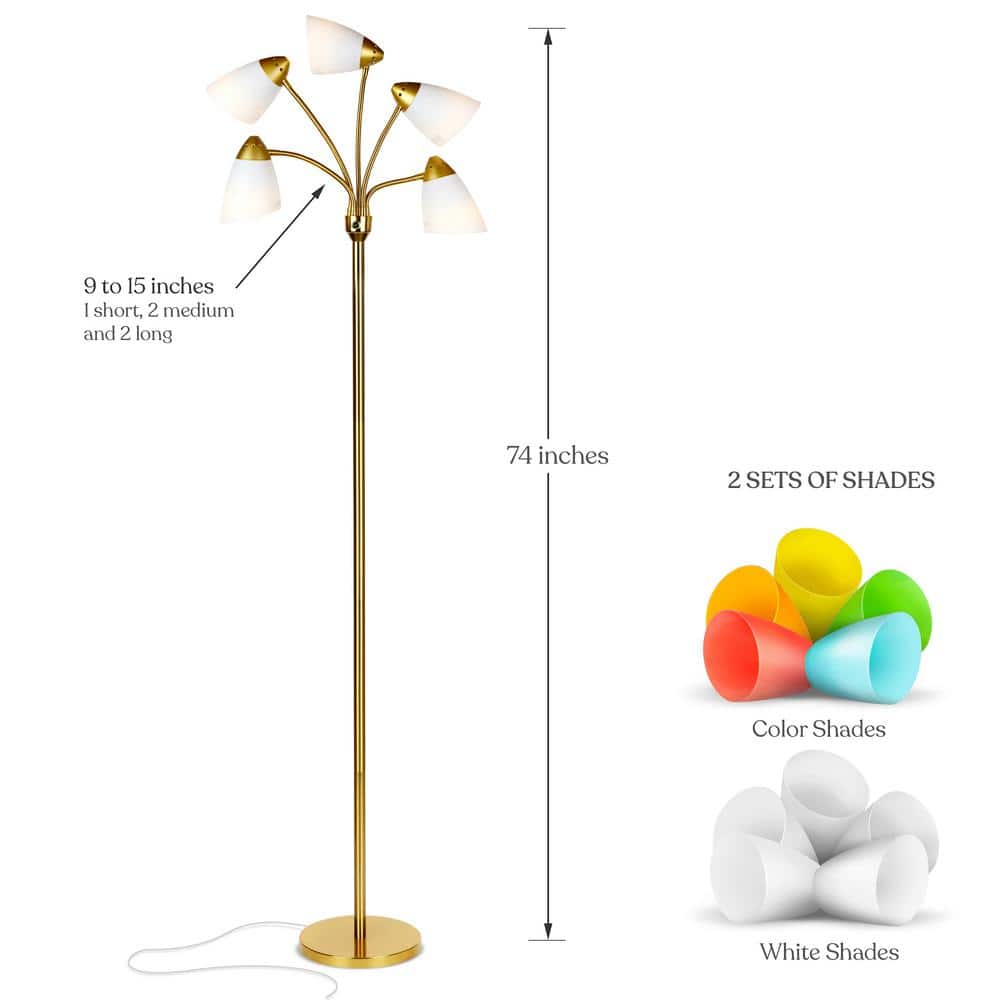 Medusa Antique Brass 74" Adjustable Multi-Head LED Floor Lamp for Kids