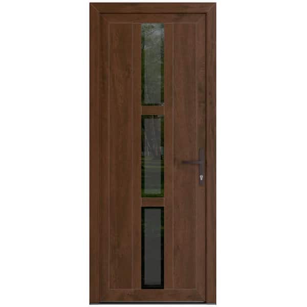 36 in. x 80 in. Left-hand/Inswing Mirrored Glass Walnut Steel Prehung Front Door with Hardware