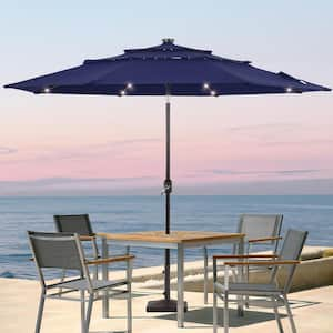 10 ft. LED 3-layer Patio Market Umbrella with UPF50+, Tilt Function and Wind-Resistant Design in Navy Blue