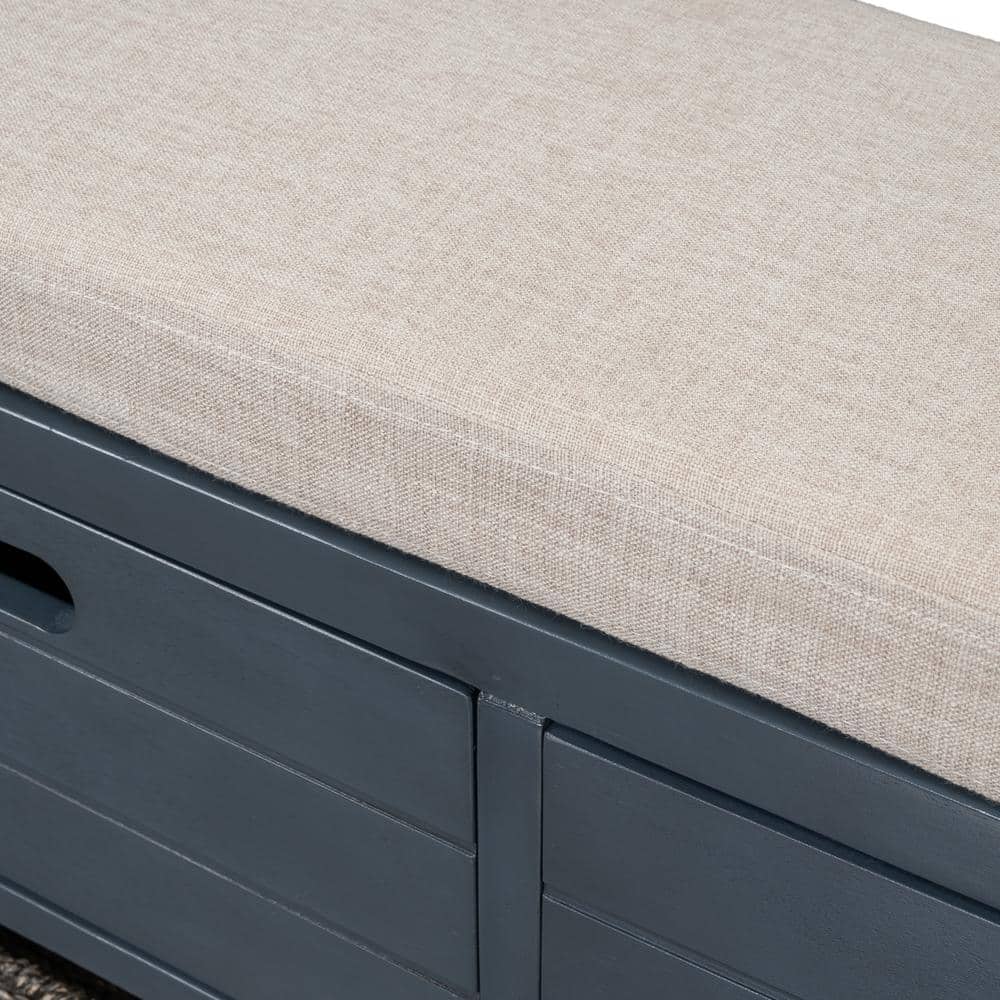 Beige Linen Backless Storage Bench with Drawers