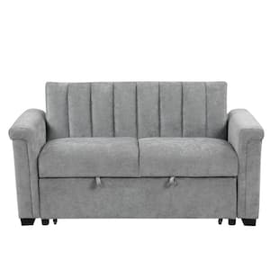 Modern 61 in. Gray Polyester Twin Size Sofa Bed, Convertible Loveseat with Adjustable Backrest