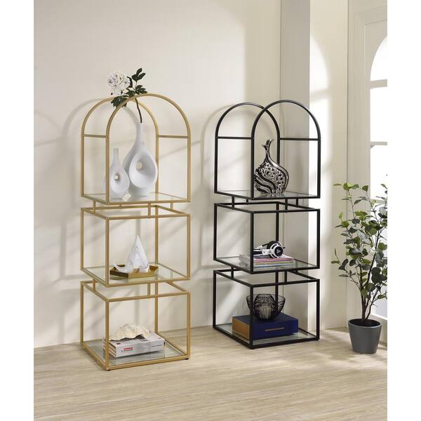 Shelf Bookcase With Glass Shelves, Metal Shelf With Glass Shelves