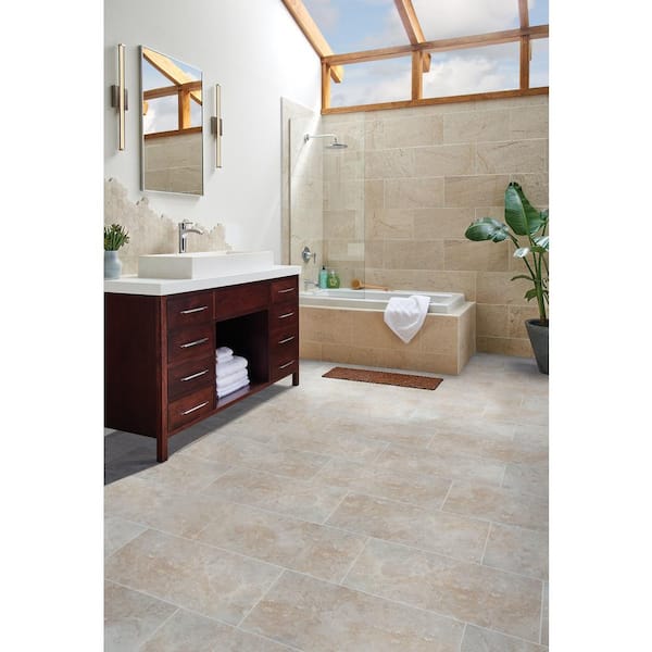 Ansello Ivory 12 in. x 24 in. Matte Ceramic Travertine Look Floor and Wall Tile (16 sq. ft./Case)