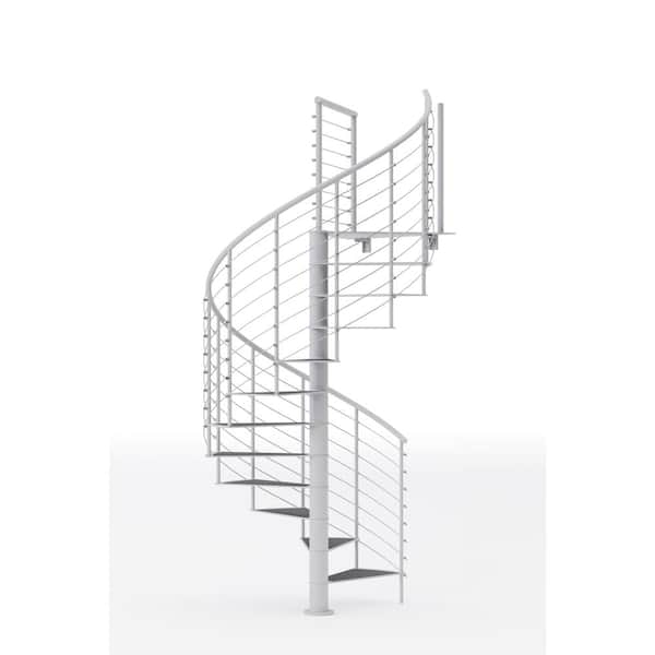 Mylen STAIRS Hayden White Interior 60in Diameter, Fits Height 127.5in - 142.5in, 1 36in Tall Platform Rail Spiral Staircase Kit