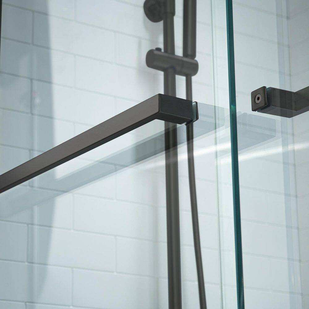 Matte Black Frameless Sliding Shower Door with Clear Tempered Glass