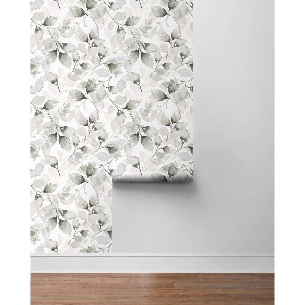 Sea Salt and Harbor Mist Watercolor Leaves Peel & Stick Vinyl Wallpaper