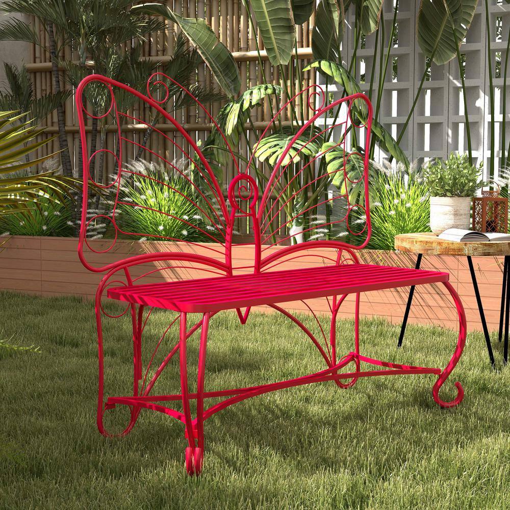 Red Cast Iron Butterfly Garden Bench, 48.3"