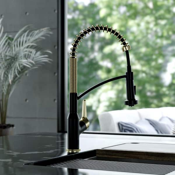Scottsdale Single Handle Touchless Pull-Down Sprayer Kitchen Faucet in Matte Black and Spot-Free Brushed Gold
