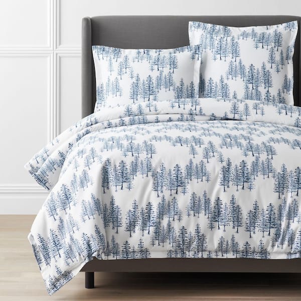 The Company Store Legends Hotel Harvest Floral WrinkleFree Blue King Sateen Duvet Cover 50947D