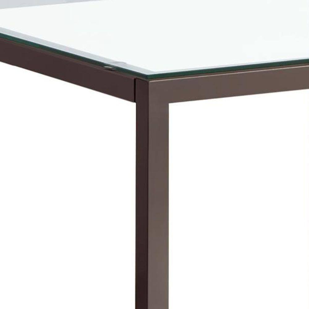 Contemporary Silver Metal & Glass Square End Table with Shelf