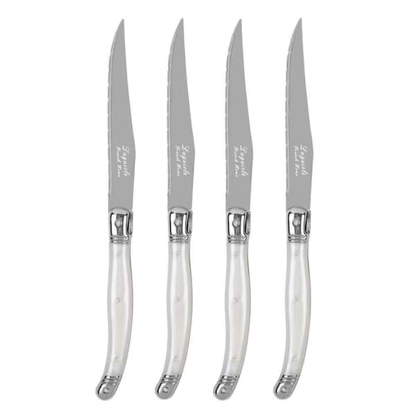 Laguiole Connoisseur 4-Piece Steak Knife Set with Pearl White Handles