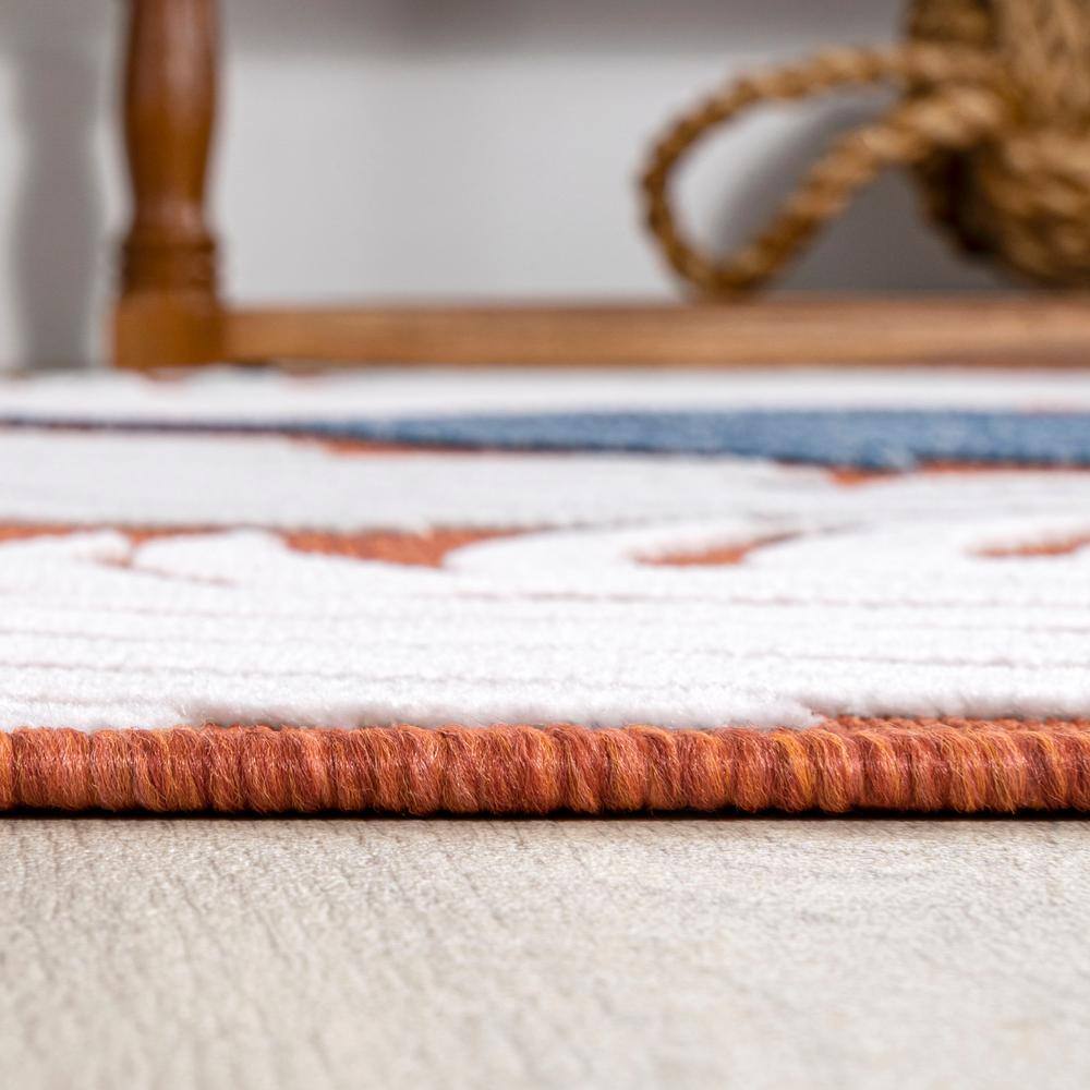 Montego Tropical Palm Orange Navy Ivory 3' x 5' Synthetic Area Rug