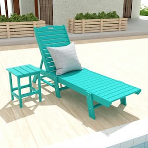 Laguna 2-Piece Turquoise Fade Resistant Poly HDPE Plastic Outdoor Patio Reclining Chaise Lounge Chair and Side Table Set