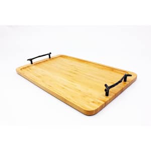 15.75" Bamboo Tray with Wrought Iron Handles