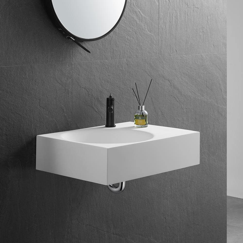White Solid Surface Square Wall-Mount Bathroom Sink