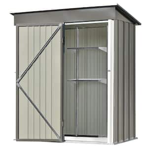 5 ft. W x 3 ft. D Gray Metal Lean-To Storage Shed with Adjustable Shelf and Lockable Door for Backyard, 15 sq. ft.